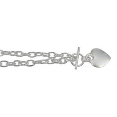 6mm Oval Link Chain Bracelet with Flat Heart Charm, 7.5" Length, Sterling Silver